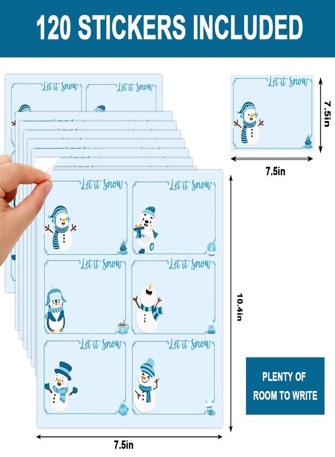 وولاين مجموعة ملصقات أسماء عيد الميلاد من والين، 120 قطعة، ملصقات رجل ثلج أزرق شتوي ذاتية اللصق، ملصقات أسماء فارغة للمنزل والفصل الدراسي والمكتب - Image 3